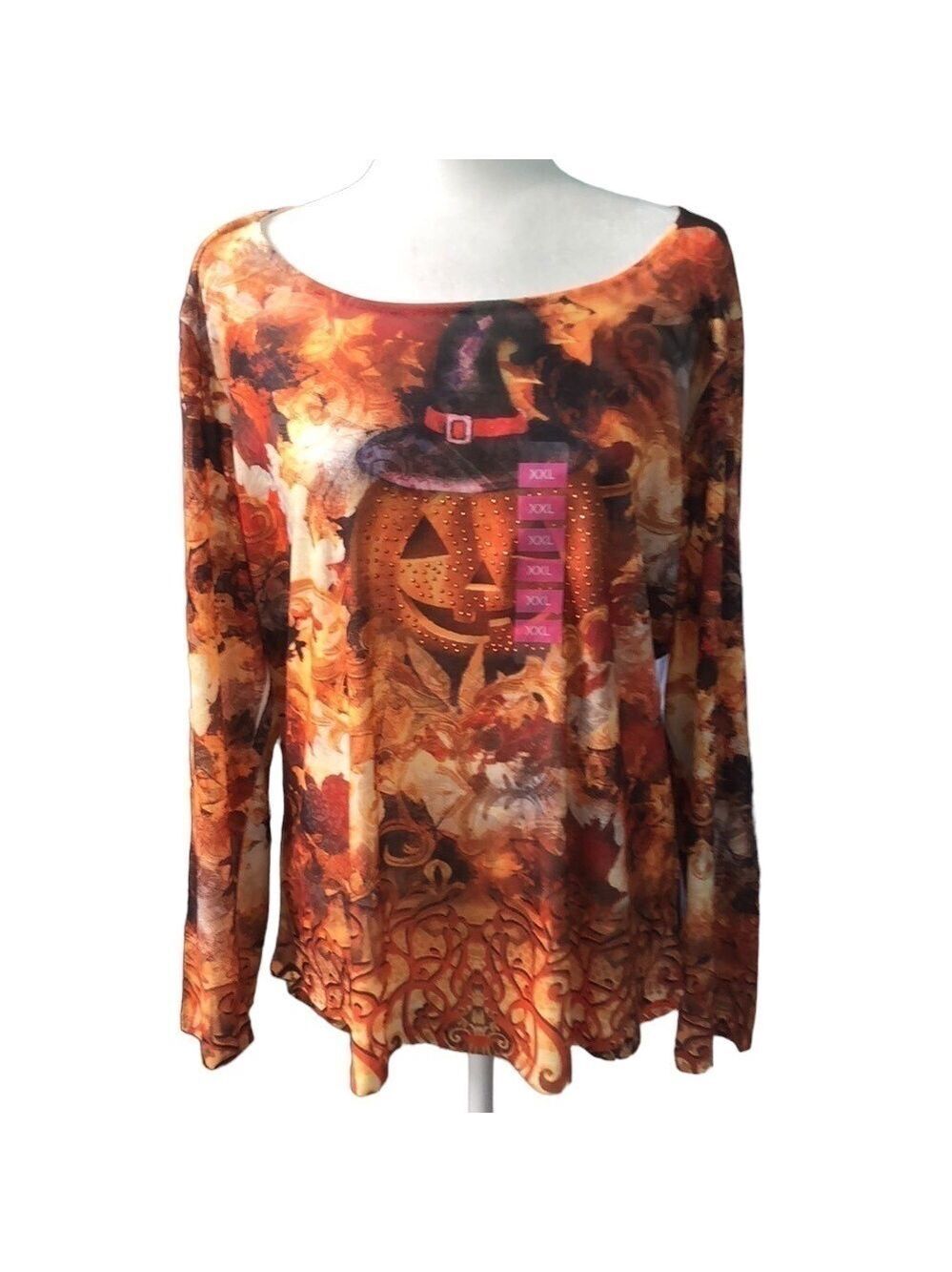 One World Top Tunic Bedazzled Halloween Pumpkin Size XXL NWT